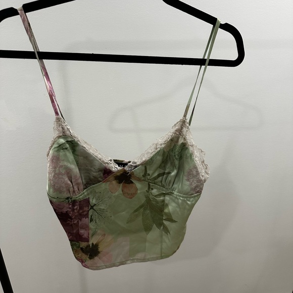 Motel Rocks Tops - Motel Rocks Floral Satin Camisole with Lace Trim
